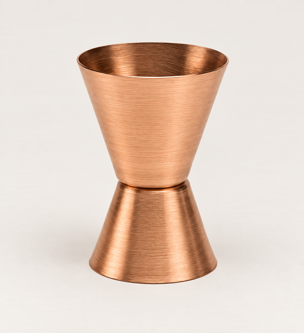 Solid copper two-sided jigger, SKU 3100-C, made by Payne Manufacturing